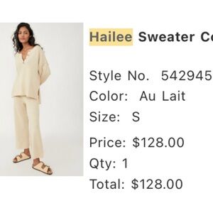 Free People Hailee sweater lounge set - size small fits a US 4-6 from website